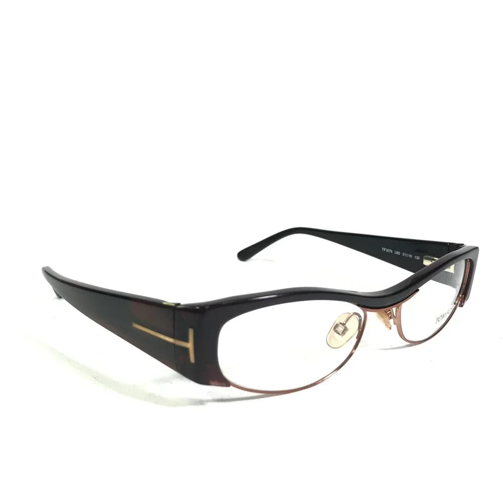 Tom Ford Eyeglasses Frames TF5076 U60 Brown Gold Cat Eye Full Rim 51-16-135